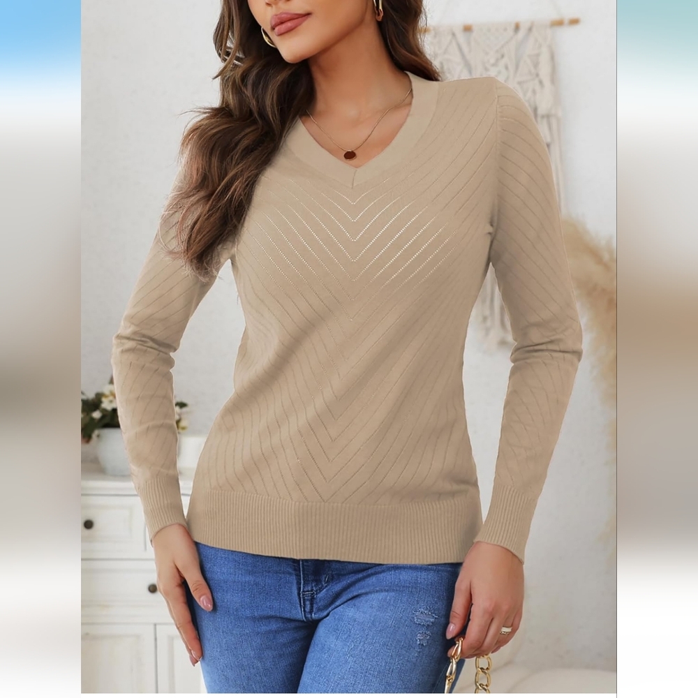 V-Neck Beige Sweater, Brand New